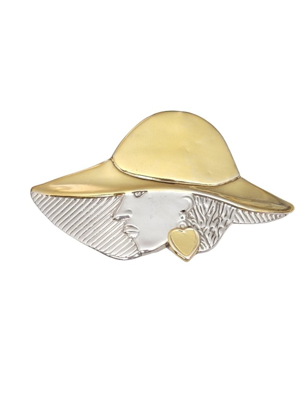 Sterling Silver 925 Gold Vermeil Lady In Hat Hollow Statement Brooch